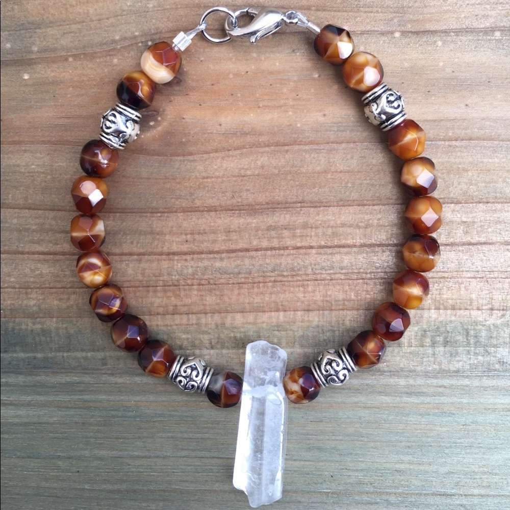 🌈 SOLD Crystal Quartz Amber Bead Bracelet
